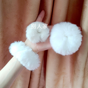 包邮 白色毛毛发圈日系软妹萝莉lolita双马尾少女发饰发绳橡皮筋