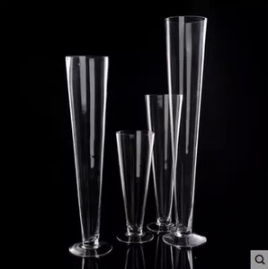 透明玻璃花瓶婚庆路引装饰 高脚杯 酒店餐桌时尚家居摆件锥形直筒