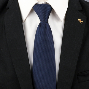 领带男士正装商务蓝色条纹手打衬衫懒人免打拉链深藏青细纹领带