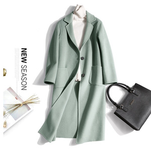 雾霾蓝薄荷绿双面羊绒大衣女长款两粒扣双面尼显瘦毛呢外套