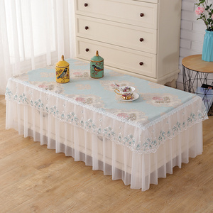 茶几桌布罩家用客厅餐桌布艺简约现代防滑蕾丝全包长方形装饰桌套