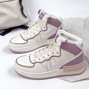 高帮潮鞋女香芋紫aj女鞋秋冬百搭运动对勾板鞋空军一号aj1新雾灰