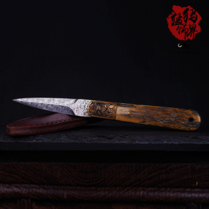保真猛犸象牙制刀柄大马士革茶刀原皮制柄文玩茶道收藏把玩包邮