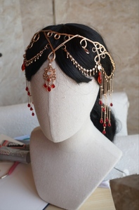 小酒原创古风额冠眉心坠流苏头链多色百搭超仙发冠汉服婚礼头饰铜