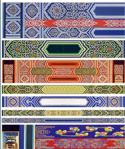 房梁横梁彩绘花纹墙纸吊顶壁画中式廊柱藏式建筑装饰寺庙吊顶壁纸