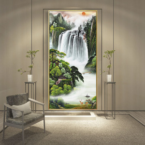入户玄关装饰画竖版过道山水画风水靠山客厅挂画招财迎客松壁画