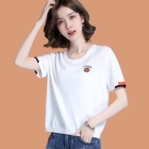 哥弟官方专柜正品短袖t恤女装新款夏季白色纯棉t桖短款女上衣薄款