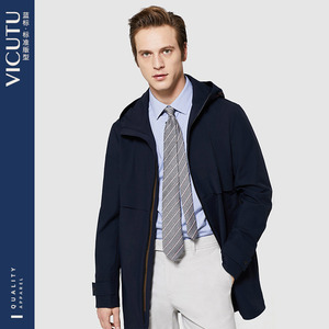 vicutu/威可多男士风衣春季新款时尚百搭连帽纯色简约休闲外套