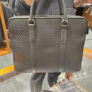 jj美国代购 zegna杰尼亚 男士黑色编织纹牛皮手提包公文包