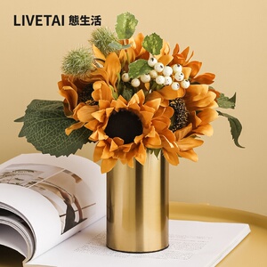 态生活北欧轻奢金属铁艺直筒花瓶插花装饰样板间客厅干花花器摆件