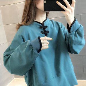 旗袍领时尚宽松卫衣女春秋装薄款上衣2023年新款慵懒风ins潮外套