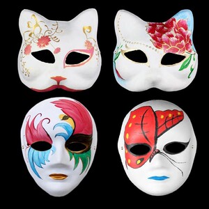 幼儿园手绘画涂色上色加厚纸浆面具 京剧狐狸人脸白色动物 送戴绳