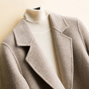 秋冬双面羊绒大衣女中长款双面尼尼子外套纯羊毛修身外搭高端工装
