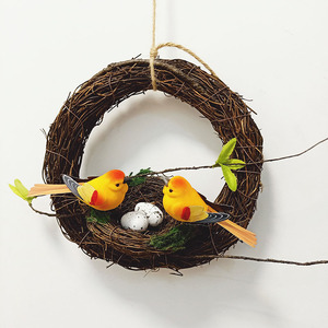 立体仿真藤条墙面绿植藤蔓壁饰鸟窝环创装饰小鸟创意藤环教室布置