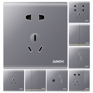 俊朗开关插座灰色家用暗装86型一开五孔单控双控16a空调多孔面板