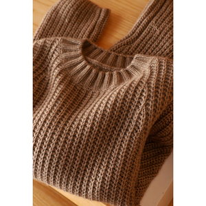 元宝针 300克山羊绒 随性温暖套头纯色女圆领宽松偏短针织衫84982