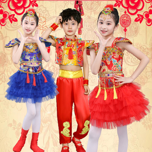 六一新款儿童武术表演服喜庆中国结秧歌服幼儿开门红舞蹈服打鼓服