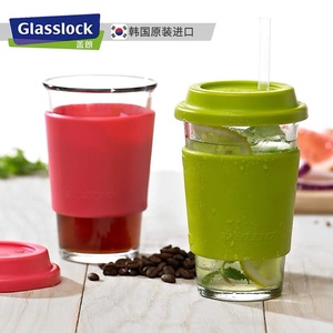 韩国正品GLASSLOCK钢化玻璃水杯子透明茶杯带把可微波耐热380毫升