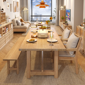 原木餐桌全实木大板桌长方形日系桌子家用红橡饭桌北欧长条木桌