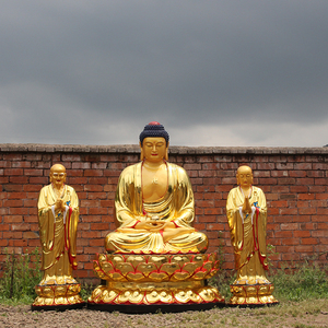 一佛二弟子2米释迦牟尼佛1米5阿难迦叶树脂玻璃钢贴金佛像摆件