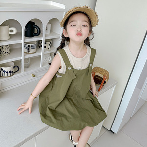 女童背带裙套装夏季薄款韩版儿童休闲装宝宝洋气夏装吊带裙两件套