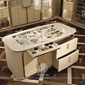 意式轻奢款衣帽间中岛柜 落地整体网红首饰收纳柜 硬包百宝阁柜子