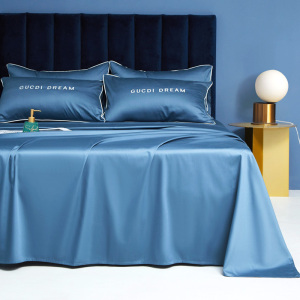 高端蓝色床单单件纯棉全棉100支单人床家用纯色被单裸睡简约夏季