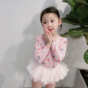 2024新款韩国宝宝儿童长袖连体纱裙公主游泳衣女童中小童训练温泉
