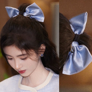 鞠婧祎同款蓝色大蝴蝶结发夹2022年网红新款后脑勺高马尾发饰发卡