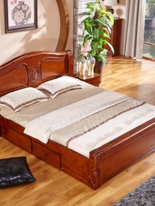 新品现代中式纯香樟木双人床1.8米全实木床1.5米实木床硬板床家用