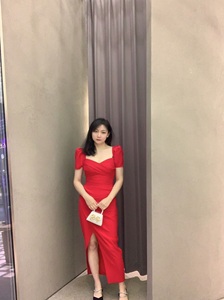 现货赵丽颖同款self-portrait红色法式订婚宴晚会公主连衣裙礼服