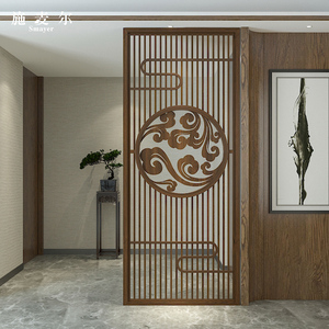 新中式屏风隔断客厅餐厅入门口玄关通顶实木间隔祥云招财定制座屏