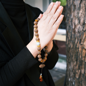 天然纯手工冷香珠手持念珠18子原石绿松佛珠文玩手串男士手链盘玩