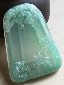 0708翠色天韵缅甸翡翠a货阳美玉器冰种晴水鹿牌挂件吊坠带证书