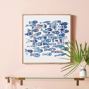 星川艺术家苏毅餐厅装饰画北欧挂画玄关现代简约抽象画创意青花鱼