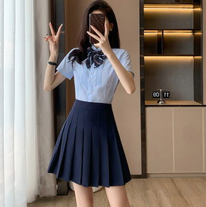 短袖衬衫女学院风jk制服夏幼儿园教师园服工装衬衣百褶裙职业套装