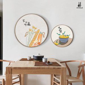 圆形餐厅墙面装饰画日式饭厅新中式餐桌背景墙上创意挂画饭店壁画
