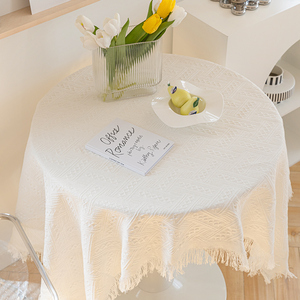 白色桌布ins风北欧圆桌方形垫布高级感餐桌布法式轻奢拍摄背景布