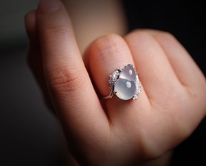 【硕宣】白冰玻璃种翡翠葫芦戒指 18k白金镶嵌 14