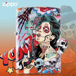 zippo打火机正版zppo正品zipoo芝宝亡灵骷髅zp墨西哥女郎个性涂鸦
