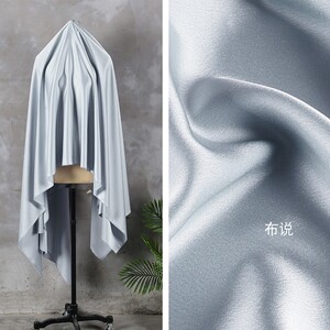 蓝灰色光泽感双面醋酸缎面料 细腻丝滑绸缎裙子吊带裤子布料