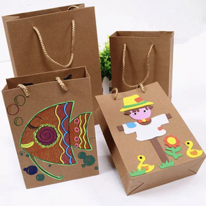 幼儿园diy手工制作手提袋环境装饰画画涂鸦牛皮纸袋创意美术绘画