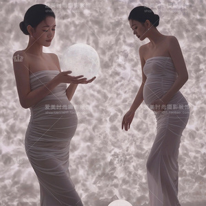 23年影楼孕妇白月光写真拍照服装新款高级感抹胸裙孕妈艺术摄影