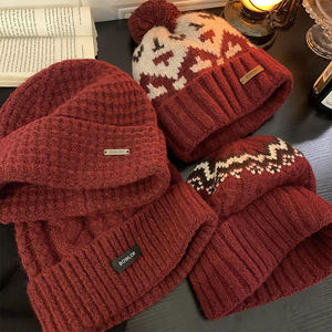 新年圣诞红色毛线帽女冬季2023新款显脸小保暖防寒护耳针织帽冷帽