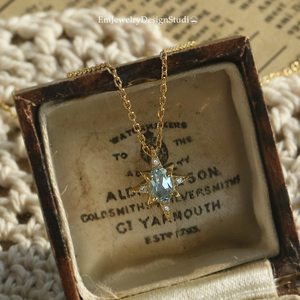《人海星芒》薾曼轻奢复古蓝托帕石项链银镀金宝石简约锁骨链礼物