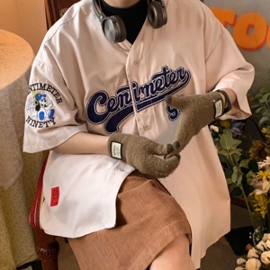 复古棒球服开衫短袖