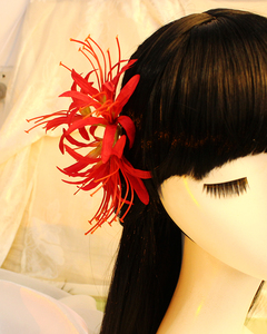 觅仙踪彼岸花边夹子原创盘发汉服头饰古风发簪发饰绢花发夹后脑勺