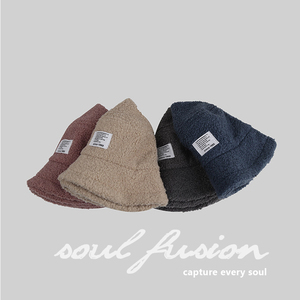soul fusion 渔夫帽女秋冬百搭日韩系潮牌保暖仿泰迪毛羊羔绒盆帽
