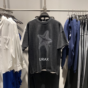 URAX2023夏季新款嘻哈街头风星星图案宽松短袖T恤上衣女UWJ432022