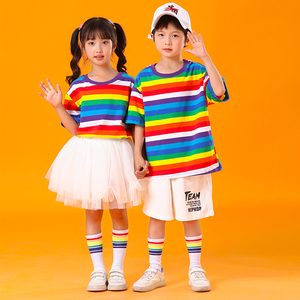 六一儿童蓬蓬裙彩虹套装幼儿园舞蹈表演服儿童啦啦操运动会团体服